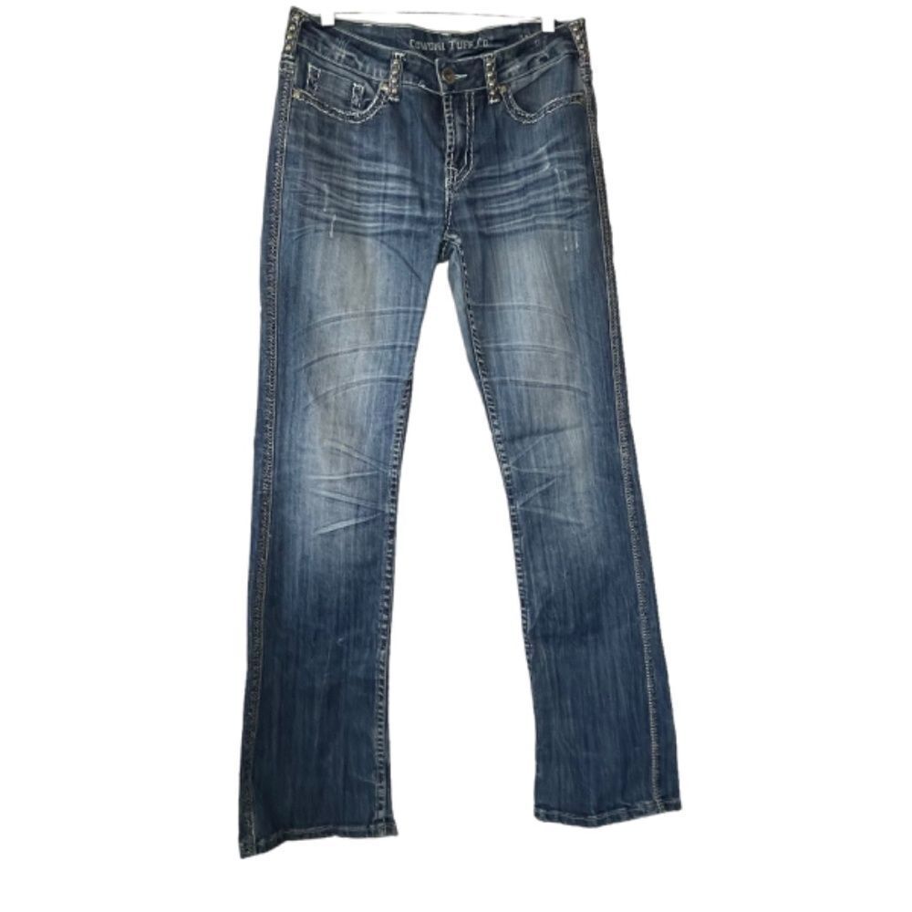 Cowgirl Tuff Whip It Good Whiskered‎ Boot Cut Jeans Sz 29 X 36